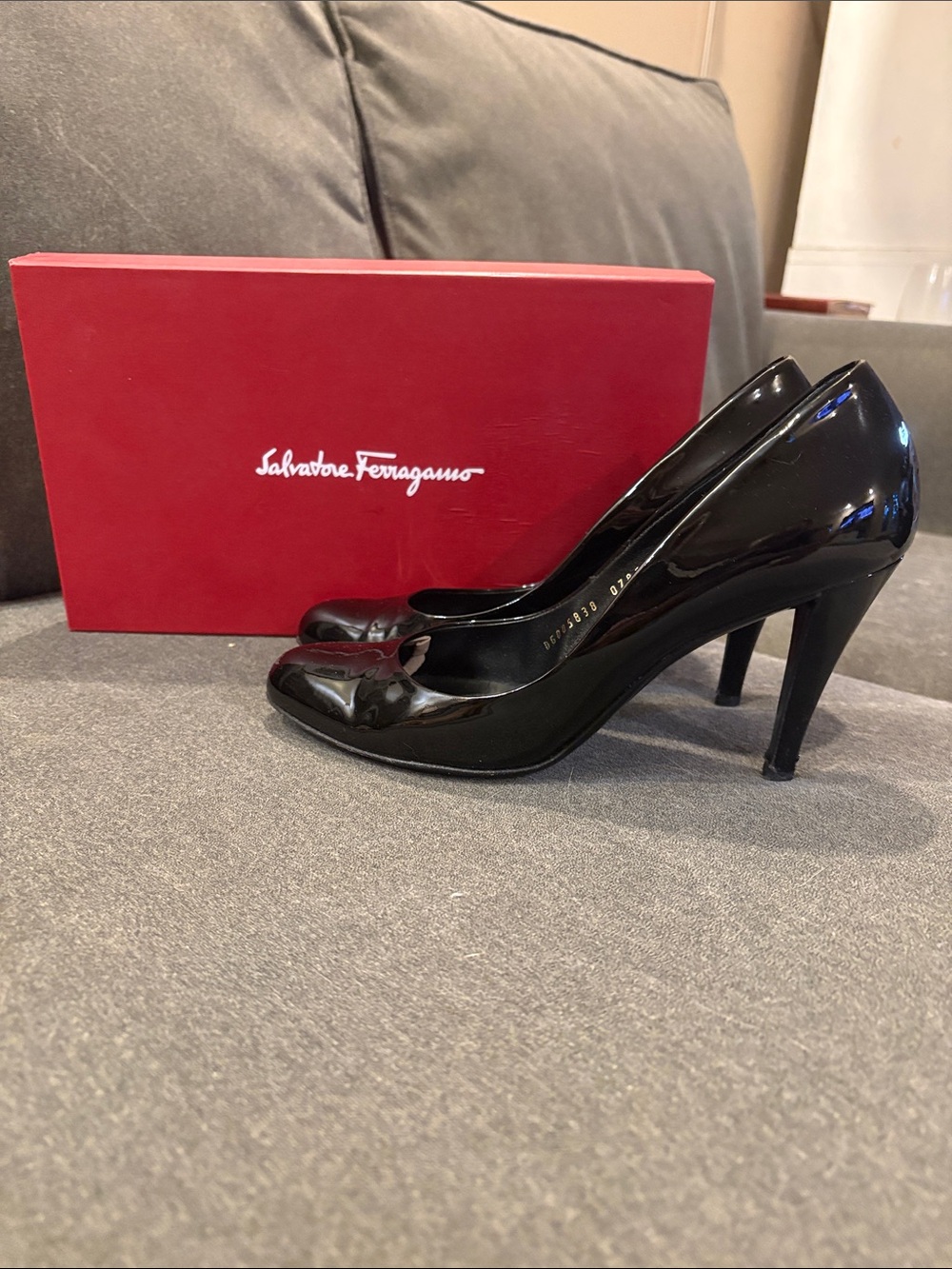 Salvatore Ferragamo Black Patent Leather Classic Heel Pumps